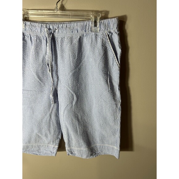 Vintage Cotton Brand Seersucker Shorts Striped Pleated Coastal Beachy Large - Picture 11 of 13
